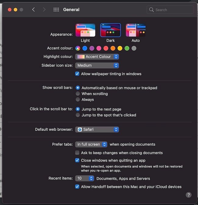 Включение Handoff в настройках macOS на MacBook