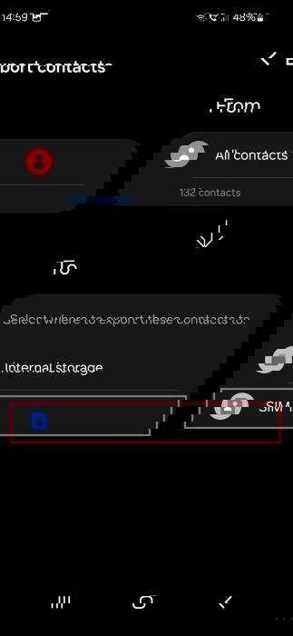 Tapping on SIM option in Contacts app on Samsung phone. 