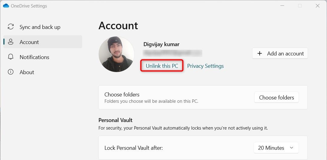 Отвязка OneDrive