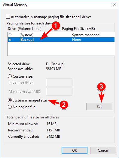 Установка файла подкачки на другой диск