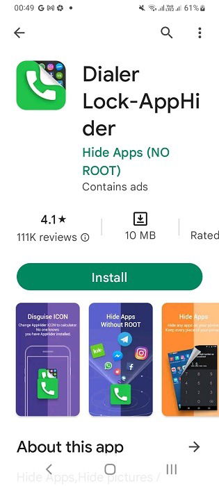 Экран Dialer Lock (Application Hider) в Android