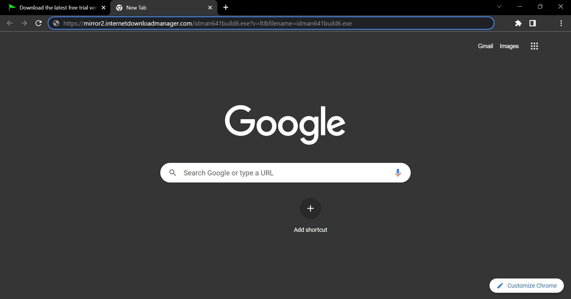 Вставка скопированного URL загрузки в новой вкладке Chrome