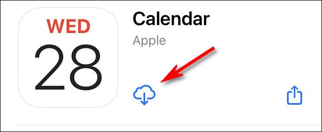Иконка загрузки iCloud рядом с приложением Календарь в App Store