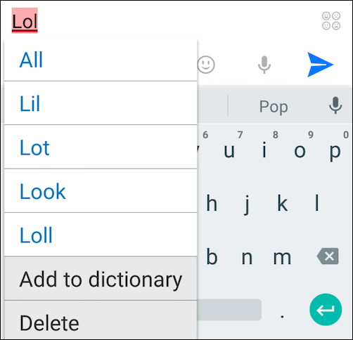 Меню вариантов исправления с опцией добавить в словарь