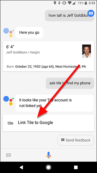 Кнопка Связать Tile с Google в Google Assistant