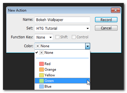 Создание нового Action — имя и горячая клавиша
