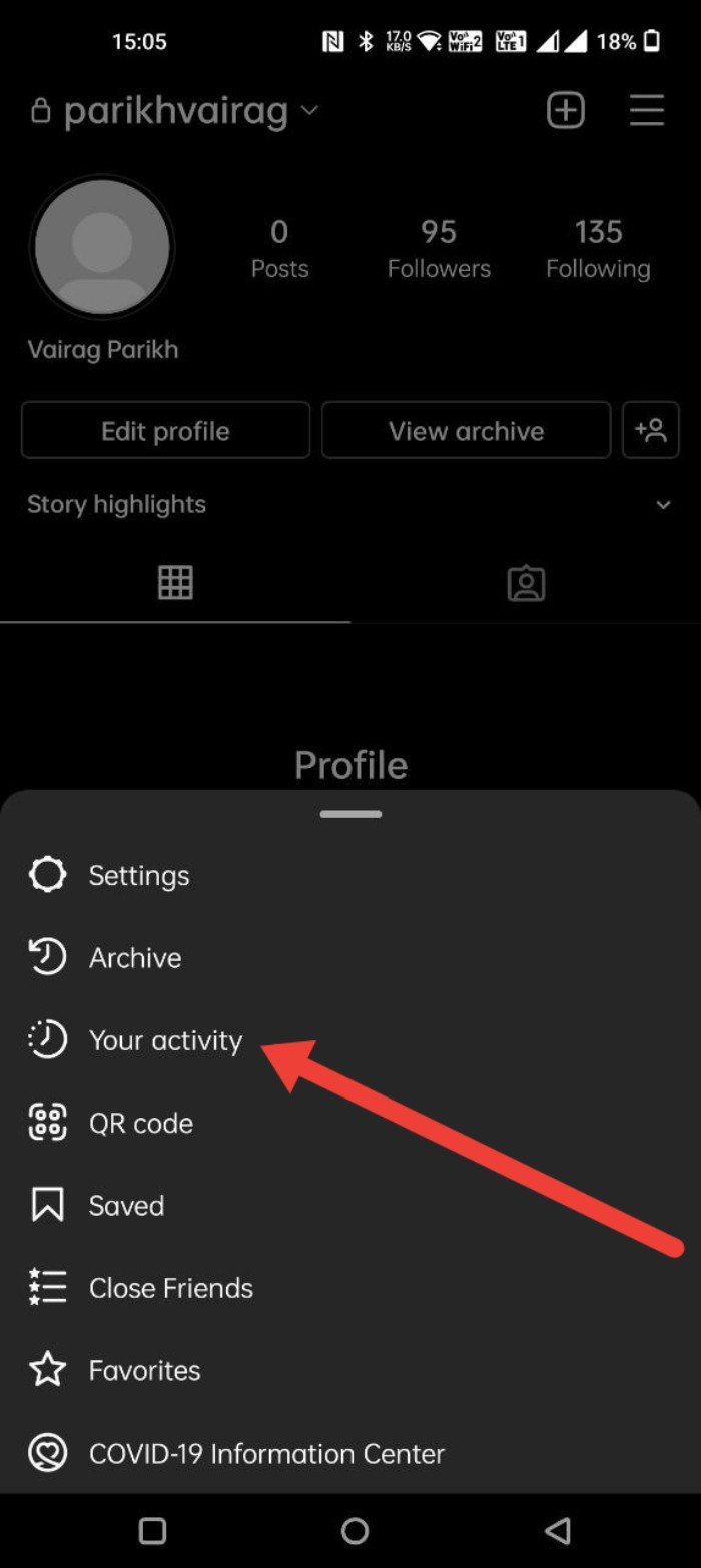 capture d'écran interactions dans Votre activité
