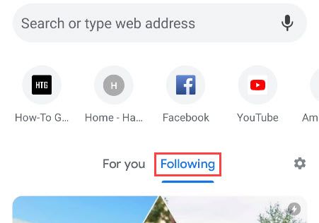 Вкладка Following на домашней странице Chrome с лентой статей