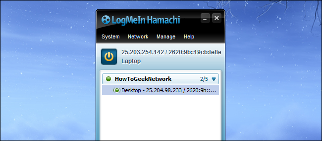 Список подключённых клиентов и их Hamachi-IP-адреса