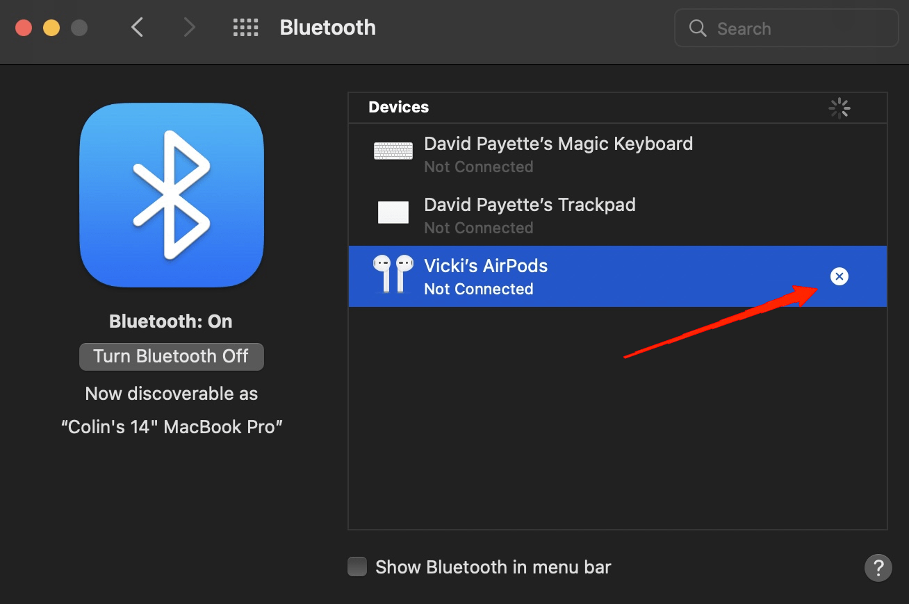 Удаление AirPods из списка Bluetooth на Mac
