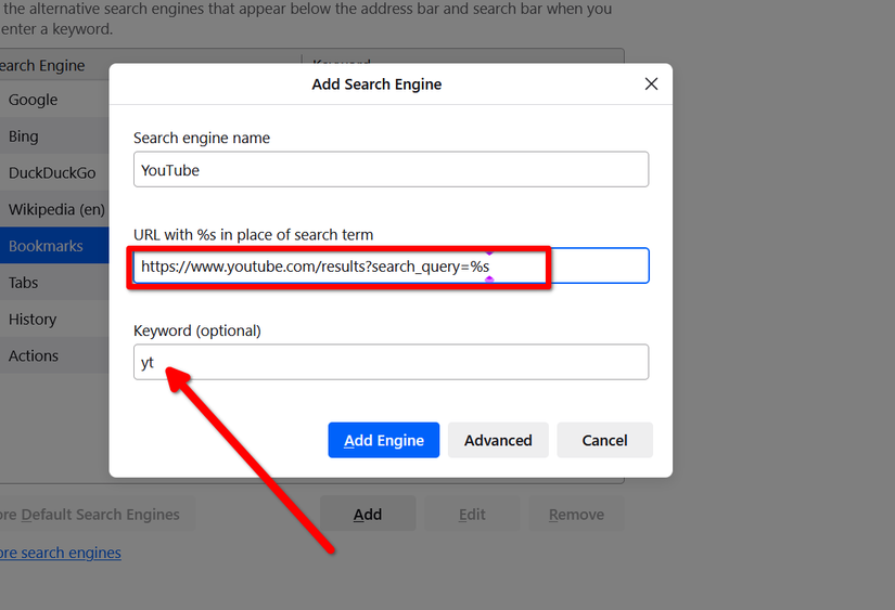 Parola chiave e URL per creare una scorciatoia personalizzata in Firefox