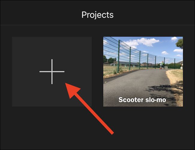 Нажмите большую кнопку «+» в iMovie