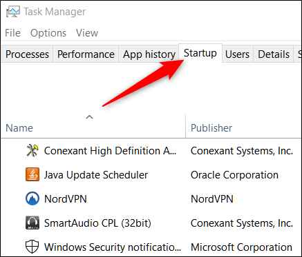 Вкладка автозапуска в Диспетчере задач