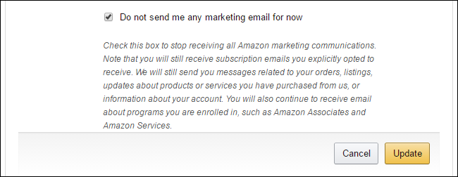 Форма настройки предпочтений электронной почты в аккаунте Amazon