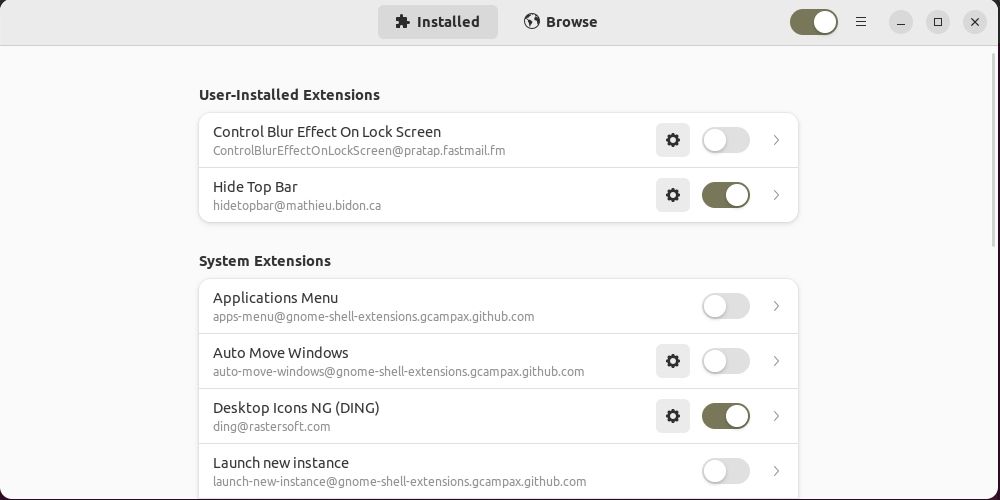 Настройка параметров Hide Top Bar в Ubuntu