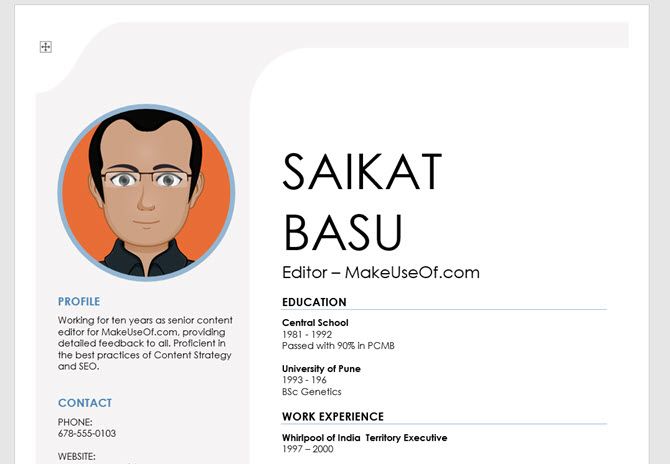 The final modified Word template