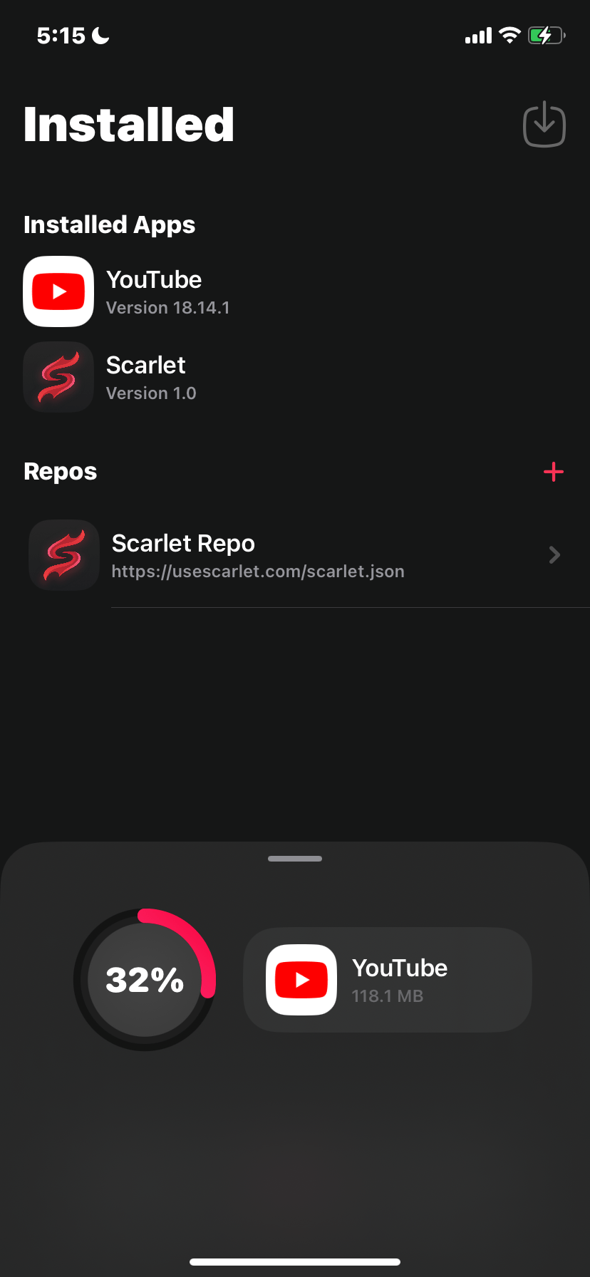 Процесс установки uYou+ через Scarlet