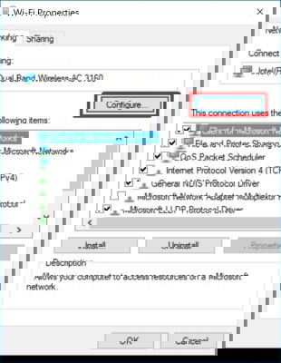 Pulsante Configura proprietà adattatore