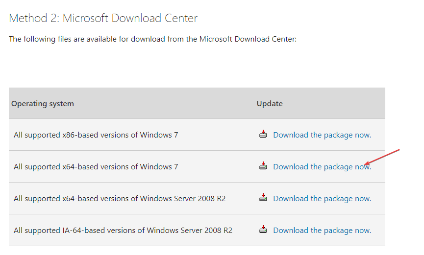 Ссылка 'Download the package now' для 64‑битной версии