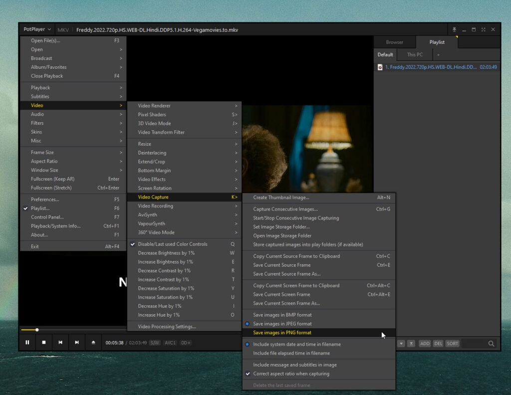 Окно настроек PotPlayer для захвата видео