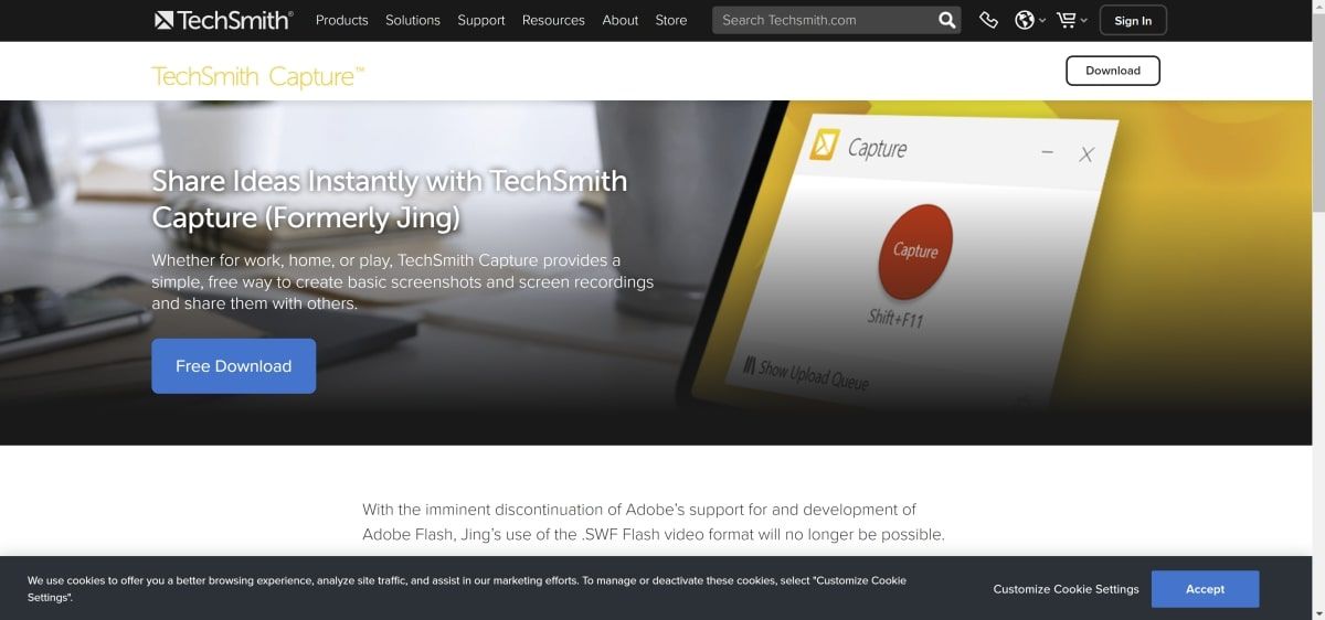Страница загрузки TechSmith на сайте