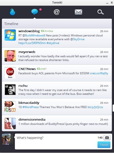Лента твитов в ярлыке Tweeki с полем для публикации