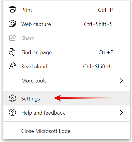 Settings in Microsoft Edge Menu