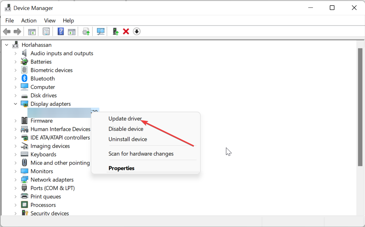 Обновить драйвер устройства