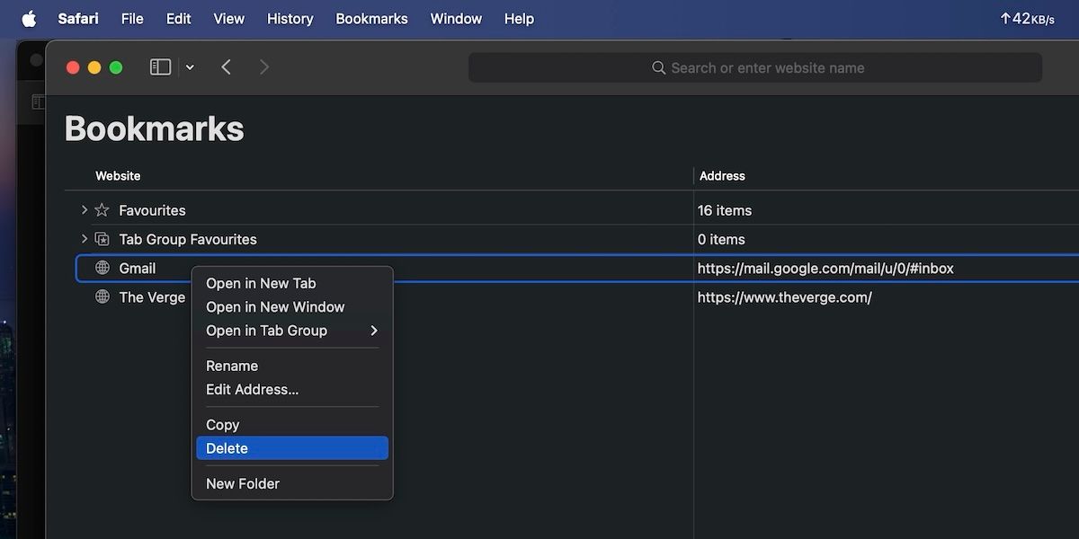 Интерфейс управления закладками в Safari