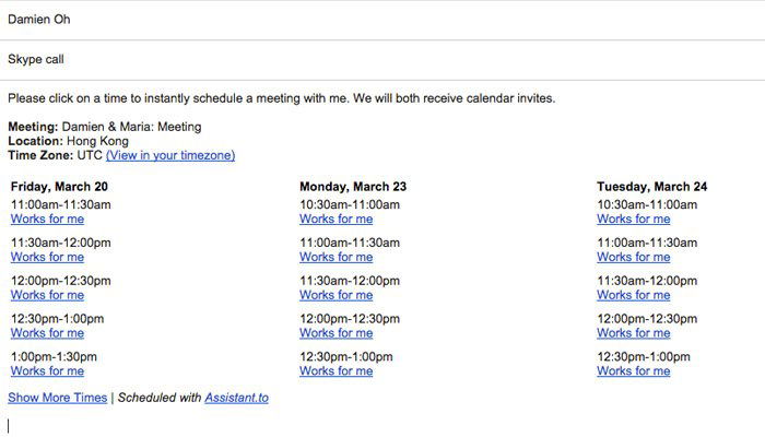 Получатель подтверждает встречу кнопкой 'Works for me'