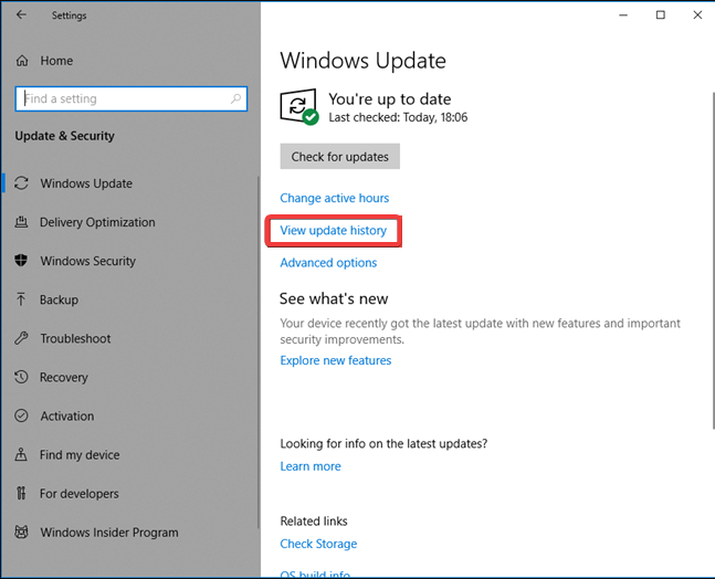 Просмотр истории обновлений