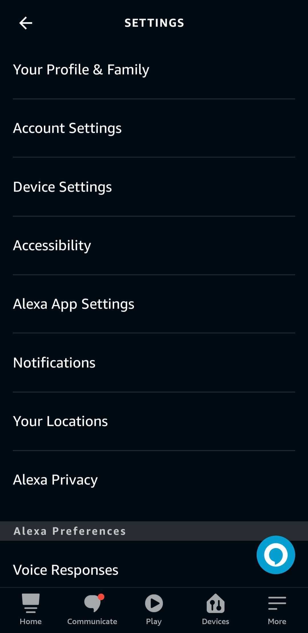 скриншот страницы настроек Alexa