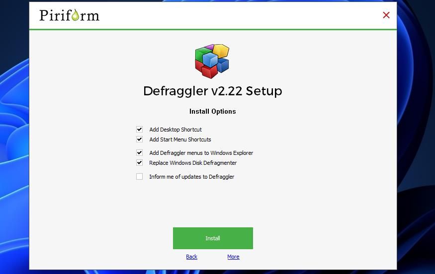 Кнопка установки Defraggler
