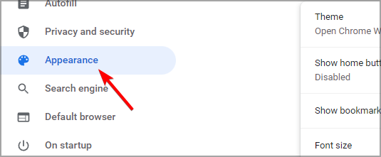 Раздел Внешний вид в настройках Chrome