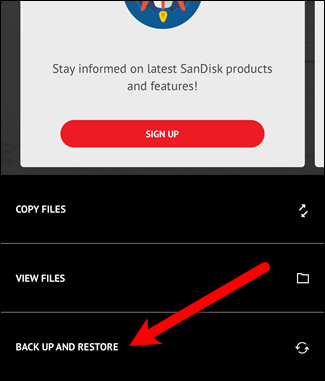 Раздел «Back Up and Restore» в приложении iXpand
