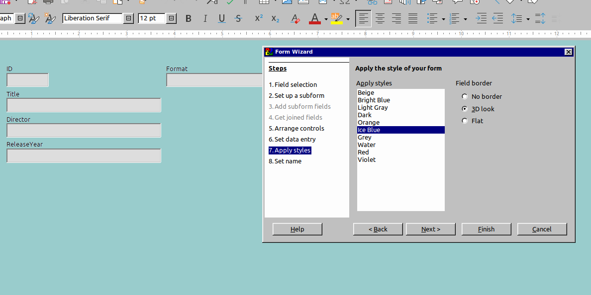 Выбор стиля формы в LibreOffice Base