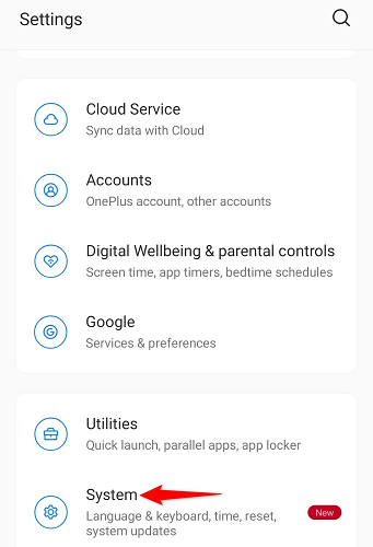 Выбор раздела Система в настройках.