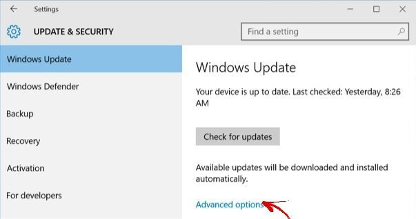 Параметры Windows Update — Панель «Дополнительные параметры»