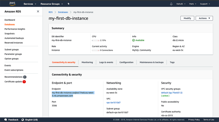 Сводка DB с endpoint для подключения