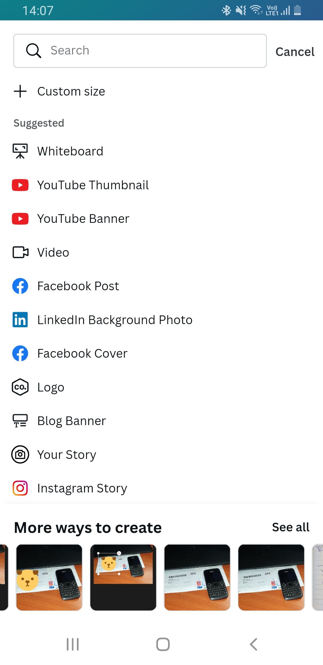 Скриншот редактора Canva на Android: выбор элемента