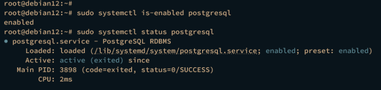 Статус службы postgresql: активна и включена