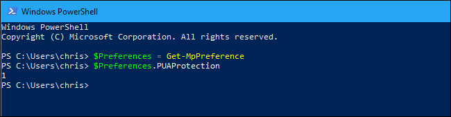 Проверка значения PUAProtection в PowerShell
