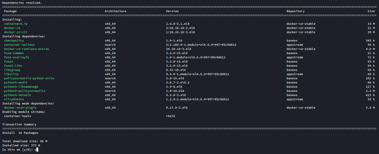 Снимок: процесс установки Docker на Rocky Linux