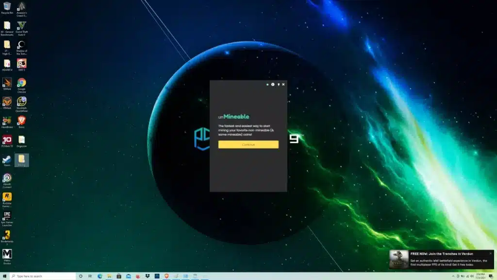 unMineable mostrando la selección de GPU en Windows