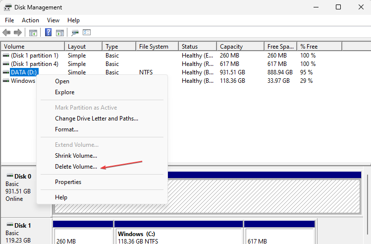 Окно управления дисками в Windows