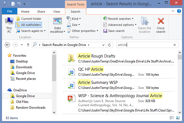 Поиск внутри папки — результаты статей и документов