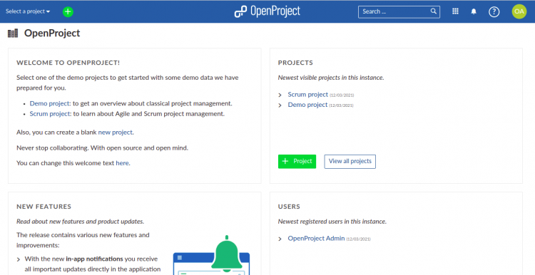 Панель управления OpenProject