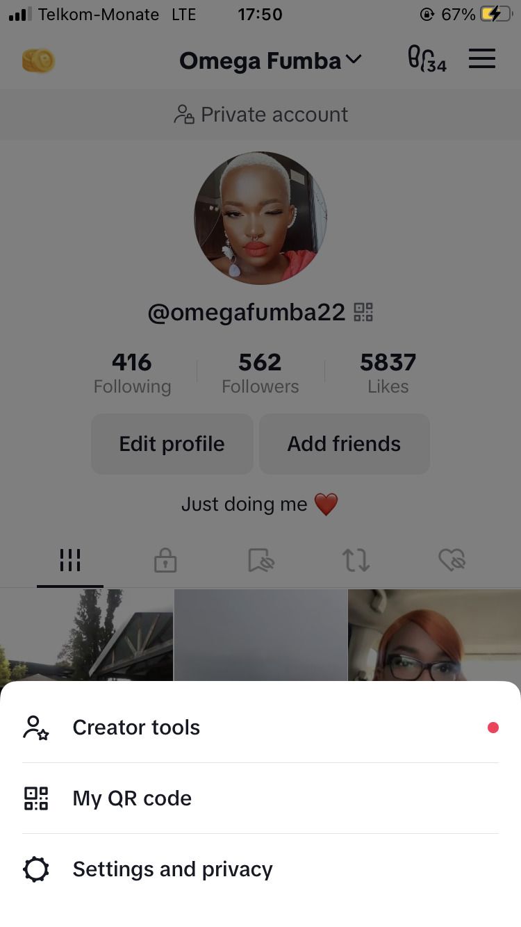 Настройки профиля в TikTok