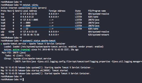 Проверка статуса systemd‑сервиса Tomcat