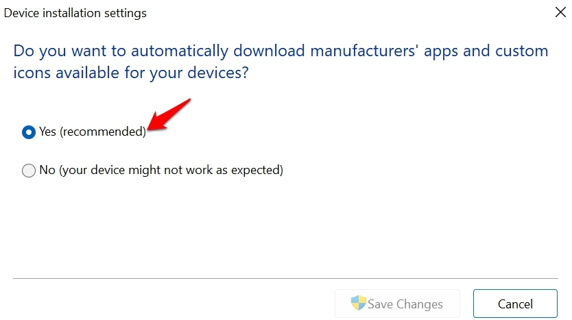 Включить автоматическую установку драйверов от производителя